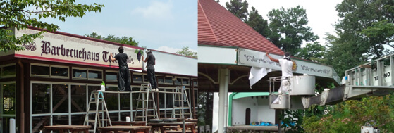 群馬県伊勢崎市　麺処みどり　壁面看板　駐車場看板