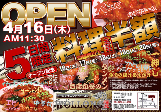 群馬県伊勢崎市飲食店オープンチラシ　デザイン/印刷